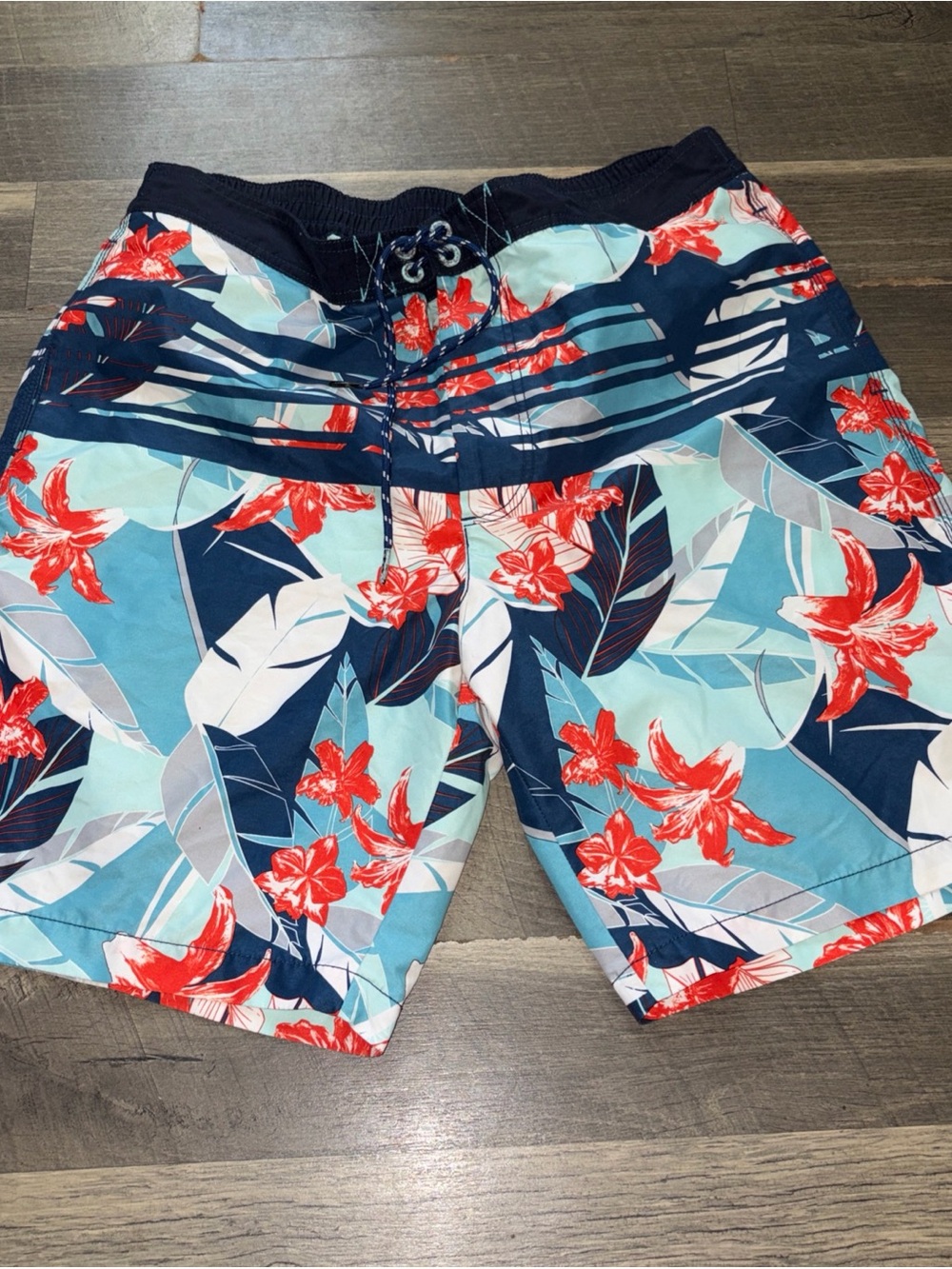 Tommy Bahama Relax Men's Large LG Blue Floral Swim Trunks Drawstring Mesh Lining